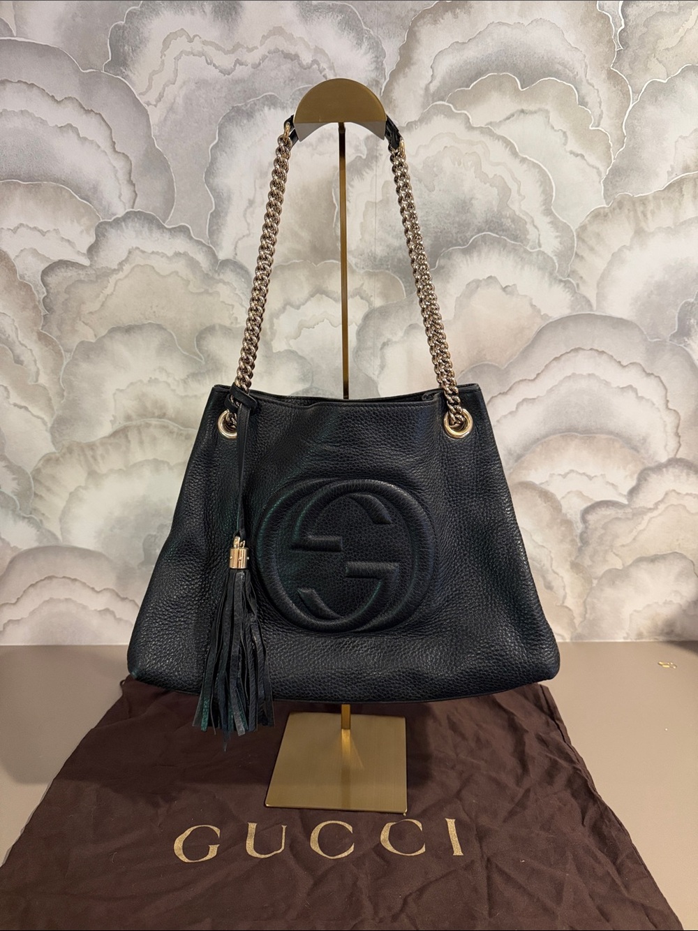 Gucci Soho Medium Black Leather Shoulder Bag with Tassel